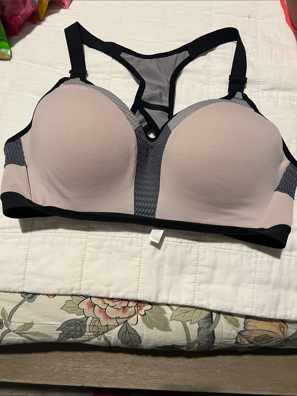 Victoria's Secret Gray and Black Racerback Padded Sports Bra